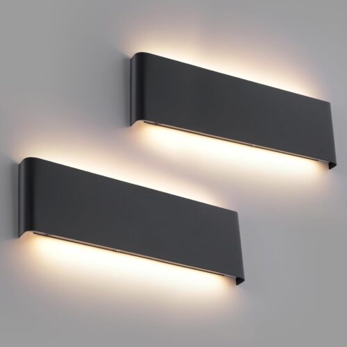 LED wall sconce, hardwired, 14 inches. 3 color temps (3000K/4000K/5000K), 3 brightness levels. IP66 waterproof, ETL listed. Suitable for porch, garage.
