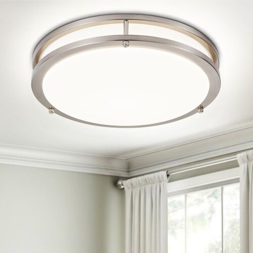 12-inch flush mount LED ceiling light, 24W, 3 color temps (3000K/4000K/5000K). Edge-lit, black. Suitable for kitchen, bedroom, laundry.