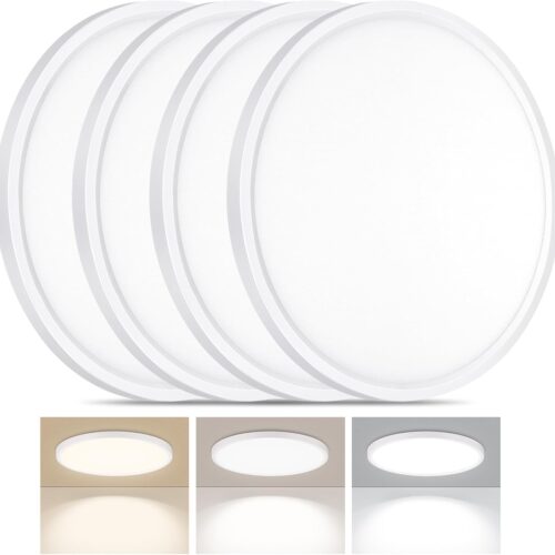 12-inch flush mount LED ceiling light, 5 color temps. Slim design. Suitable for closet, hallway, bathroom, bedroom.
