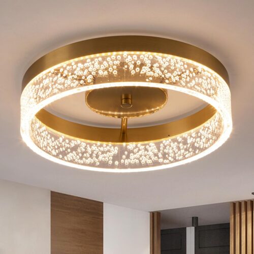 Flush mount ceiling light, 12.5 inches, matte black with gold interior, 3000K warm white, 18W, dimmable. Suitable for bedroom, hallway.