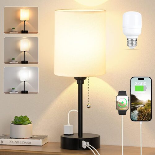 Small bedside table lamp with three color temperature options