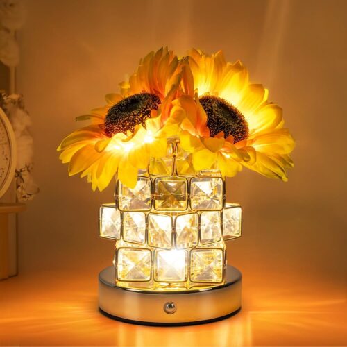 Rechargeable touch sunflower table lamp with three-color dimming