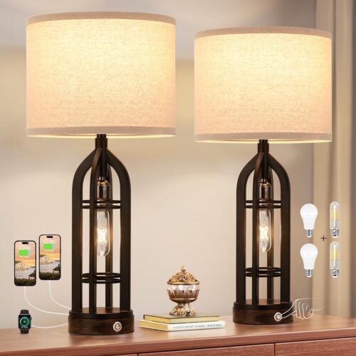 2-pack three-level dimmable farmhouse style table lamp