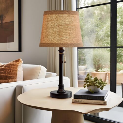19.5-inch small black table lamp with fabric shade