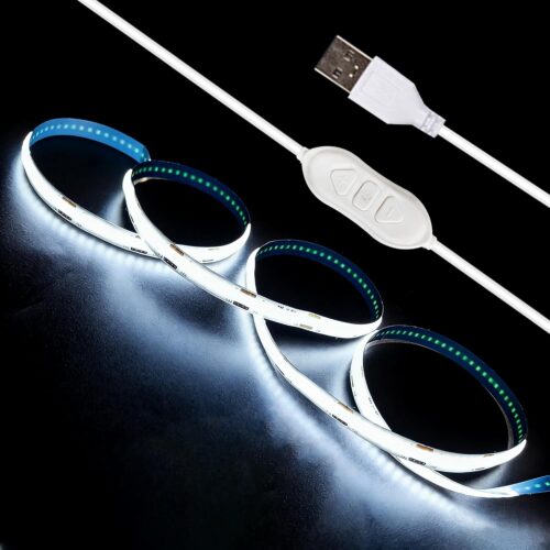 5V USB LED strip, 10ft, 3000K warm white, 960 LEDs. Self-adhesive, cuttable. Suitable for TV backlight, closet, display.