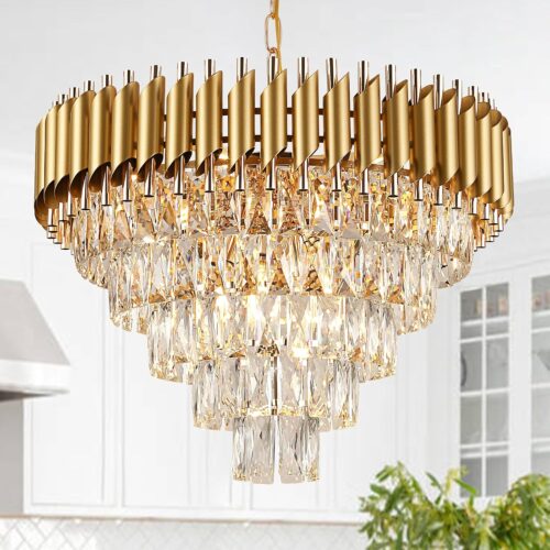 French Empire mini crystal chandelier, 4 lights, antique brass finish. 12.6 x 19.7 inches. Suitable for dining room, bedroom, foyer.