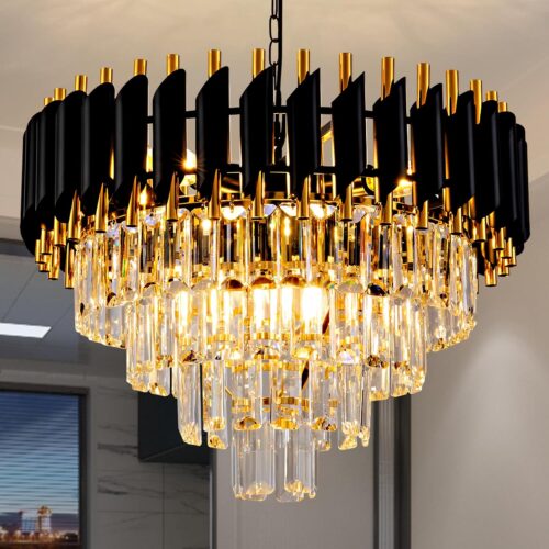 6-light geometric black farmhouse chandelier, industrial style. Suitable for kitchen island, entryway, foyer.