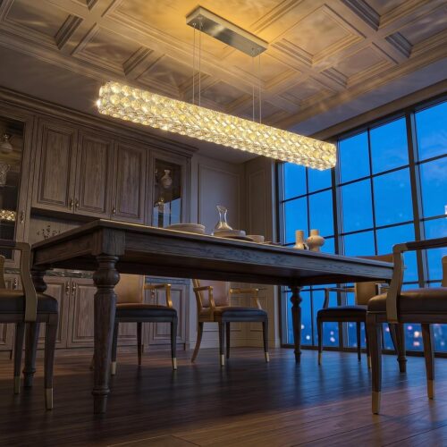19.7-inch rattan chandelier, 4 lights, with fabric shade, boho farmhouse style. Suitable for kitchen island, dining room.